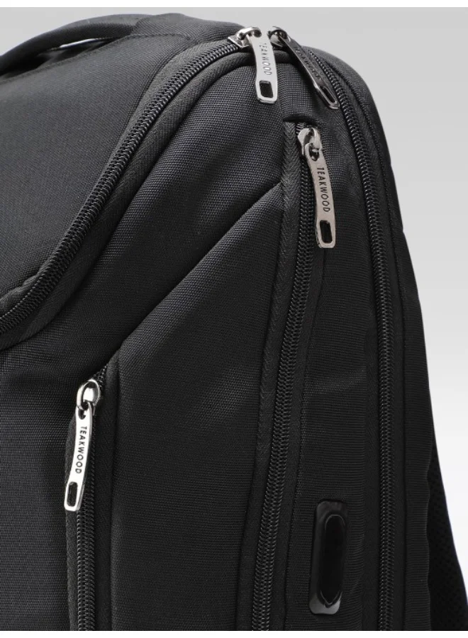 TEAKWOOD Black Teakwood 23L Business Laptop Backpack for Men | Fits up to 16 " Laptop | Premium Black Office & Travel Backpack | USB Charging Port | Trolley Sleeve | Water-Resistant | Multi-Compartment Durable Design  | Best Price UAE